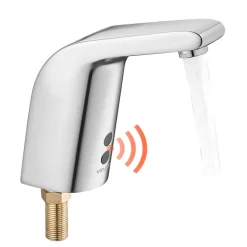 VEVOR Touchless Bathroom Sink Faucet, Automatic Motion Sensor Restroom Toilet Faucet with Hole Cover Plate, Battery Operated,Adjustable Temp for 9/16 in Pipe Commercial Lavatory,Brushed Nickel Silver
