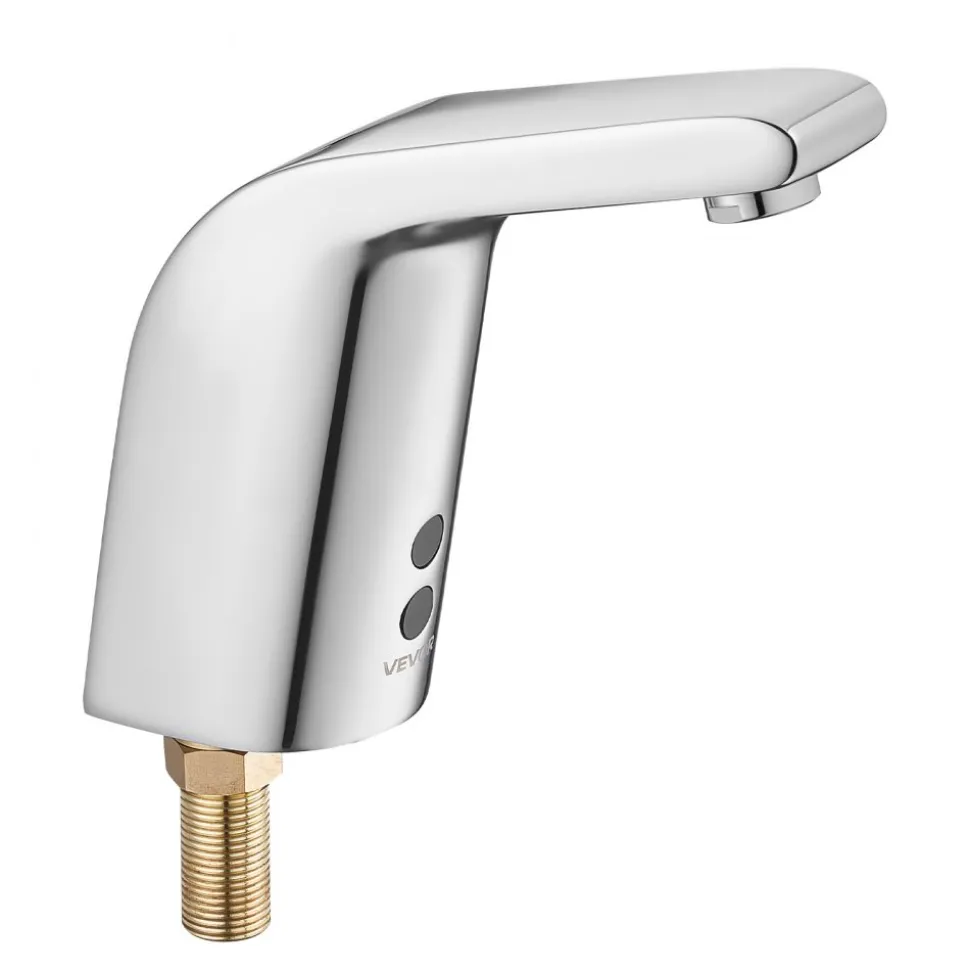 VEVOR Touchless Bathroom Sink Faucet, Automatic Motion Sensor Restroom Toilet Faucet with Hole Cover Plate, Battery Operated,Adjustable Temp for 9/16 in Pipe Commercial Lavatory,Brushed Nickel Silver