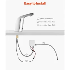 VEVOR Touchless Bathroom Sink Faucet, Automatic Motion Sensor Restroom Toilet Faucet with Hole Cover Plate, Battery Operated,Adjustable Temp for 9/16 in Pipe Commercial Lavatory,Brushed Nickel Silver