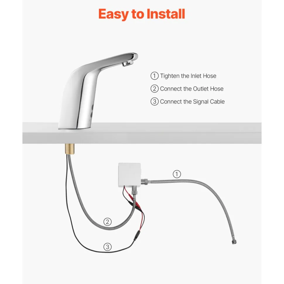 VEVOR Touchless Bathroom Sink Faucet, Automatic Motion Sensor Restroom Toilet Faucet with Hole Cover Plate, Battery Operated,Adjustable Temp for 9/16 in Pipe Commercial Lavatory,Brushed Nickel Silver