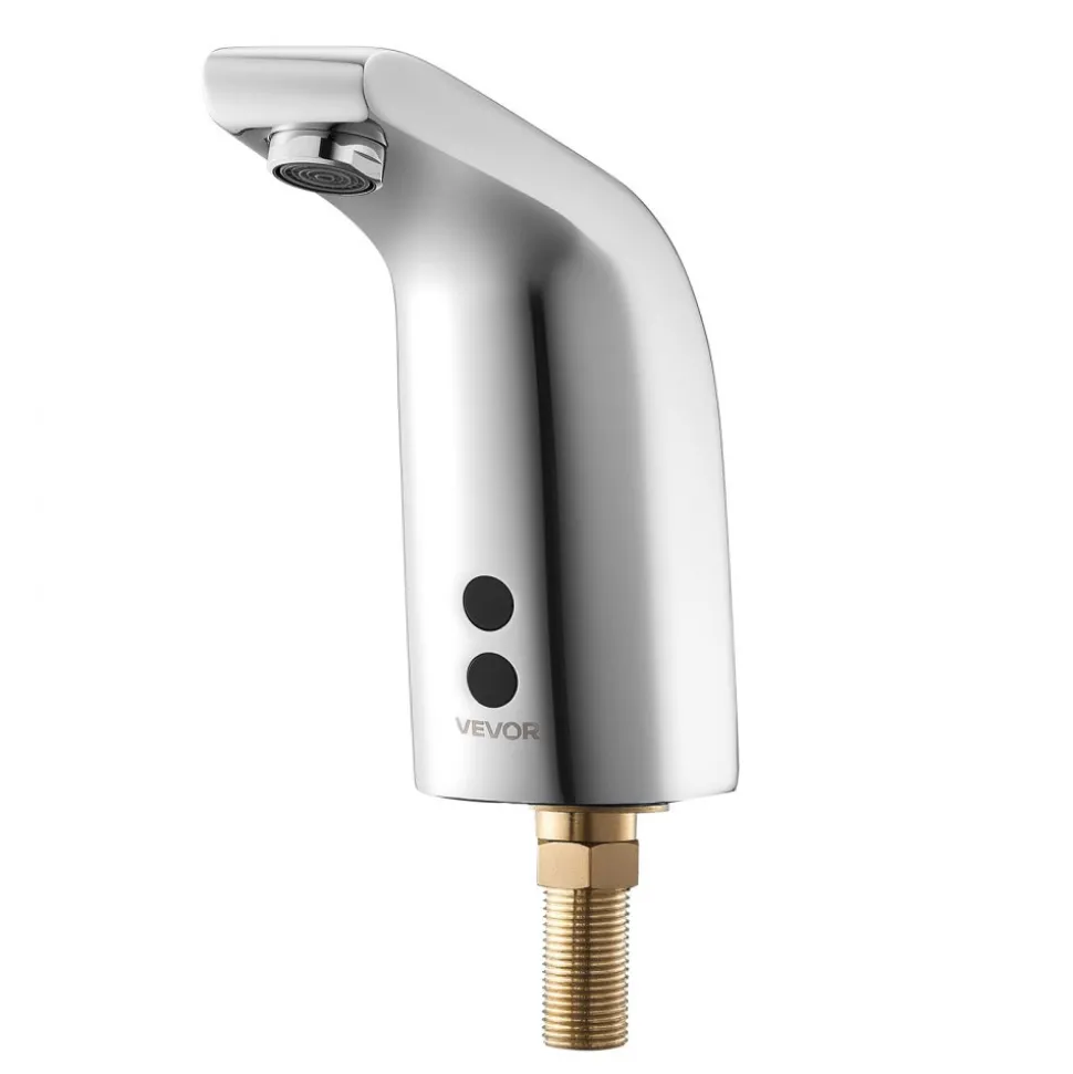 VEVOR Touchless Bathroom Sink Faucet, Automatic Motion Sensor Restroom Toilet Faucet with Hole Cover Plate, Battery Operated,Adjustable Temp for 9/16 in Pipe Commercial Lavatory,Brushed Nickel Silver