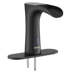 VEVOR Touchless Bathroom Sink Faucet, Automatic Motion Sensor Waterfall Restroom Toilet Faucet with Hole Cover Plate, Modern Electronic Sensor Hot/Cold Water for 9/16 in Pipe Commercial,Matte Black