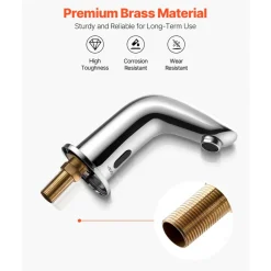 VEVOR Touchless Bathroom Sink Faucet, Automatic Motion Sensor Restroom Toilet Faucet Cold Water with Hole Cover Plate, Battery Operated for 9/16 in Pipe Commercial Lavatory,Chrome Plated Silver G112M