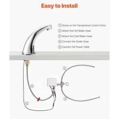 VEVOR Touchless Bathroom Sink Faucet, Automatic Motion Sensor Restroom Toilet Faucet with Hole Cover Plate, Battery Operated,Adjustable Temperature for 9/16 in Pipe Commercial Lavatory,Matte Black