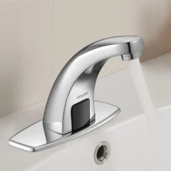 VEVOR Touchless Bathroom Sink Faucet, Automatic Motion Sensor Restroom Toilet Faucet with Hole Cover Plate, Battery Operated,Adjustable Temperature for 9/16 in Pipe Commercial Lavatory,Matte Black