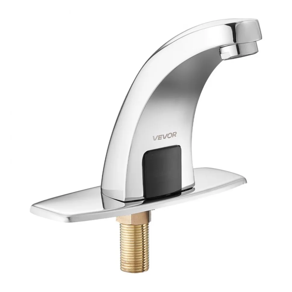 VEVOR Touchless Bathroom Sink Faucet, Automatic Motion Sensor Restroom Toilet Faucet with Hole Cover Plate, Battery Operated,Adjustable Temperature for 9/16 in Pipe Commercial Lavatory,Matte Black
