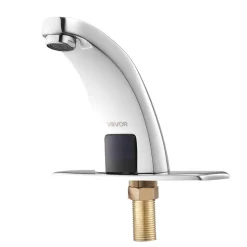 VEVOR Touchless Bathroom Sink Faucet, Automatic Motion Sensor Restroom Toilet Faucet with Hole Cover Plate, Battery Operated,Adjustable Temperature for 9/16 in Pipe Commercial Lavatory,Matte Black