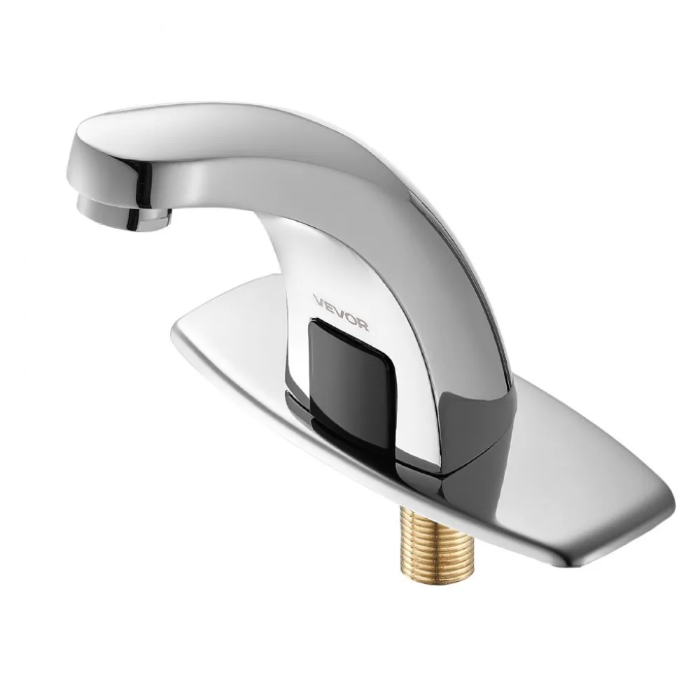 VEVOR Touchless Bathroom Sink Faucet, Automatic Motion Sensor Restroom Toilet Faucet with Hole Cover Plate, Battery Operated,Adjustable Temperature for 9/16 in Pipe Commercial Lavatory,Matte Black
