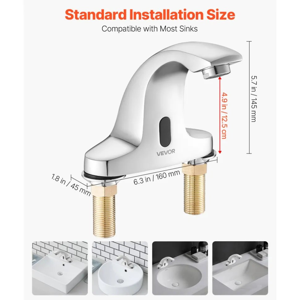 VEVOR Touchless Bathroom Sink Faucet, Automatic Motion Sensor Restroom Toilet Faucet with Hole Cover Plate, Battery Operated,Adjustable Temp for 9/16 in Pipe Commercial Lavatory,Chrome Plated Silver