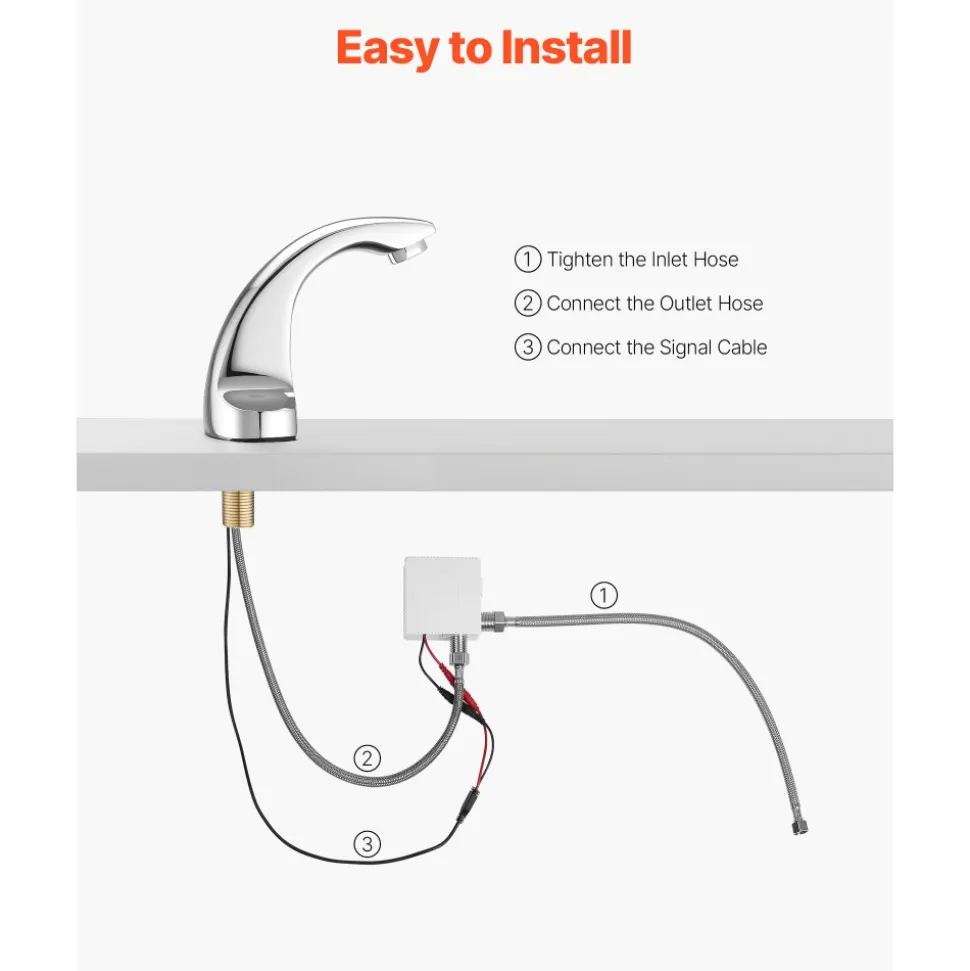 VEVOR Touchless Bathroom Sink Faucet, Automatic Motion Sensor Restroom Toilet Faucet with Hole Cover Plate, Battery Operated,Adjustable Temp for 9/16 in Pipe Commercial Lavatory,Chrome Plated Silver