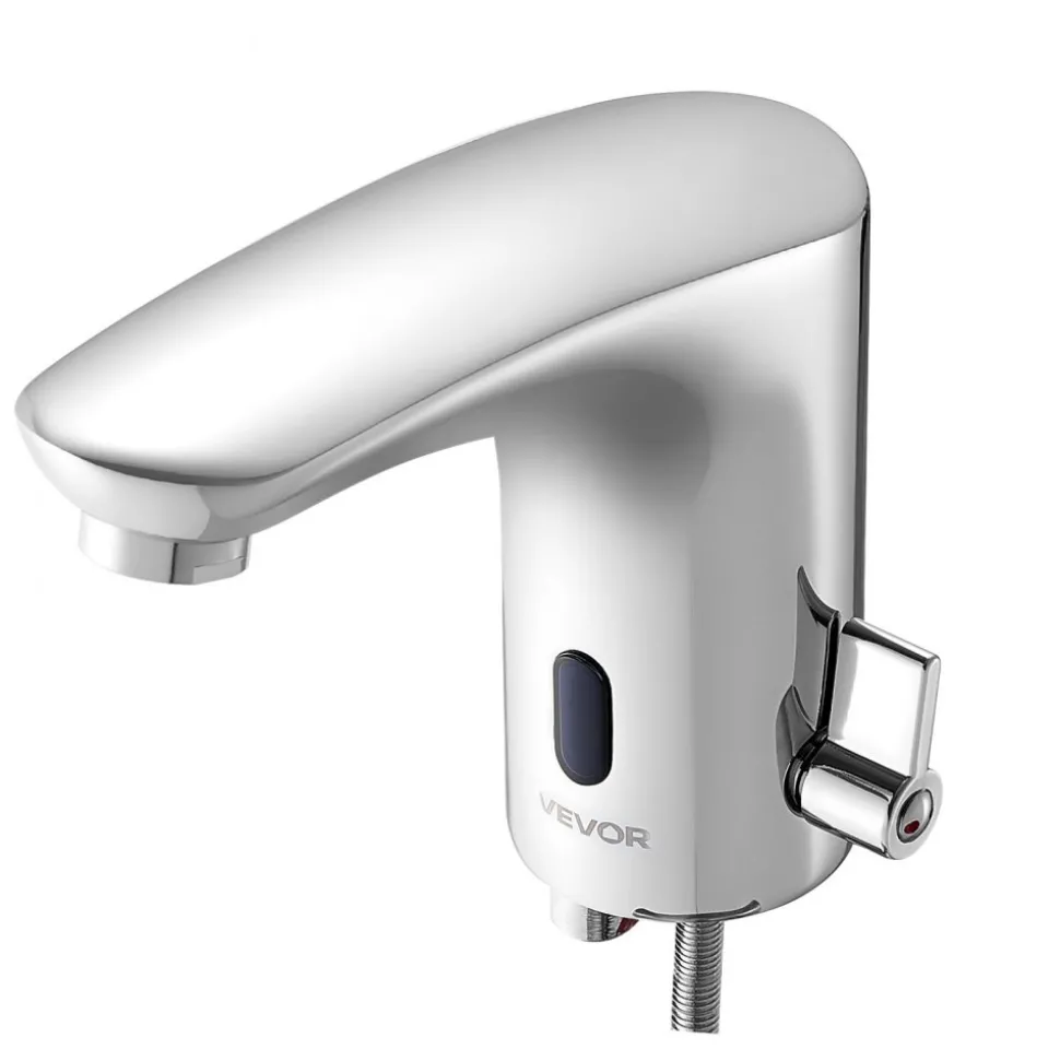 VEVOR Touchless Bathroom Sink Faucet, Automatic Motion Sensor Restroom Toilet Faucet, HandsFree Adjustable Cold Hot Single Handle Water Mixer Battery Operated for 9/16 in Pipe,Chrome Plated Silver