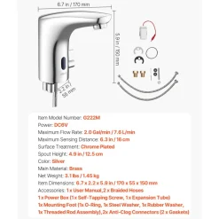 VEVOR Touchless Bathroom Sink Faucet, Automatic Motion Sensor Restroom Toilet Faucet, HandsFree Adjustable Cold Hot Single Handle Water Mixer Battery Operated for 9/16 in Pipe,Chrome Plated Silver