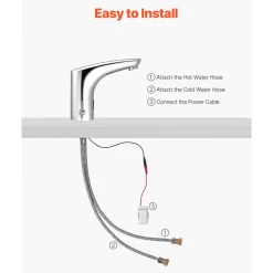 VEVOR Touchless Bathroom Sink Faucet, Automatic Motion Sensor Restroom Toilet Faucet, HandsFree Adjustable Cold Hot Single Handle Water Mixer Battery Operated for 9/16 in Pipe,Chrome Plated Silver