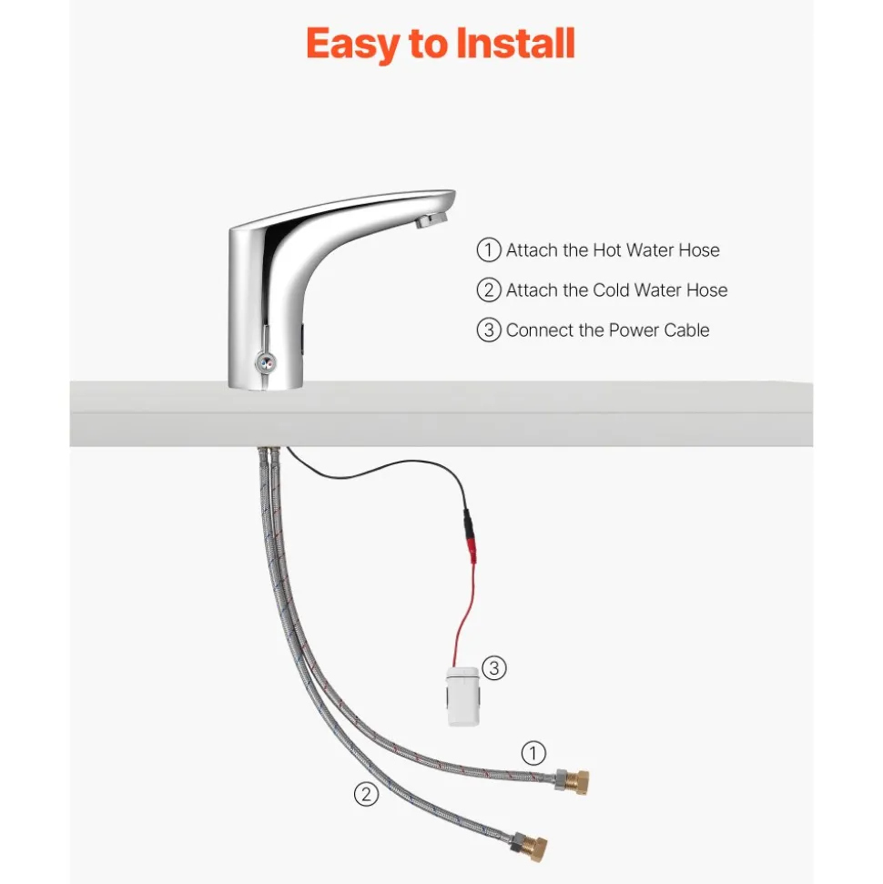 VEVOR Touchless Bathroom Sink Faucet, Automatic Motion Sensor Restroom Toilet Faucet, HandsFree Adjustable Cold Hot Single Handle Water Mixer Battery Operated for 9/16 in Pipe,Chrome Plated Silver