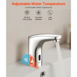 VEVOR Touchless Bathroom Sink Faucet, Automatic Motion Sensor Restroom Toilet Faucet, HandsFree Adjustable Cold Hot Single Handle Water Mixer Battery Operated for 9/16 in Pipe,Chrome Plated Silver