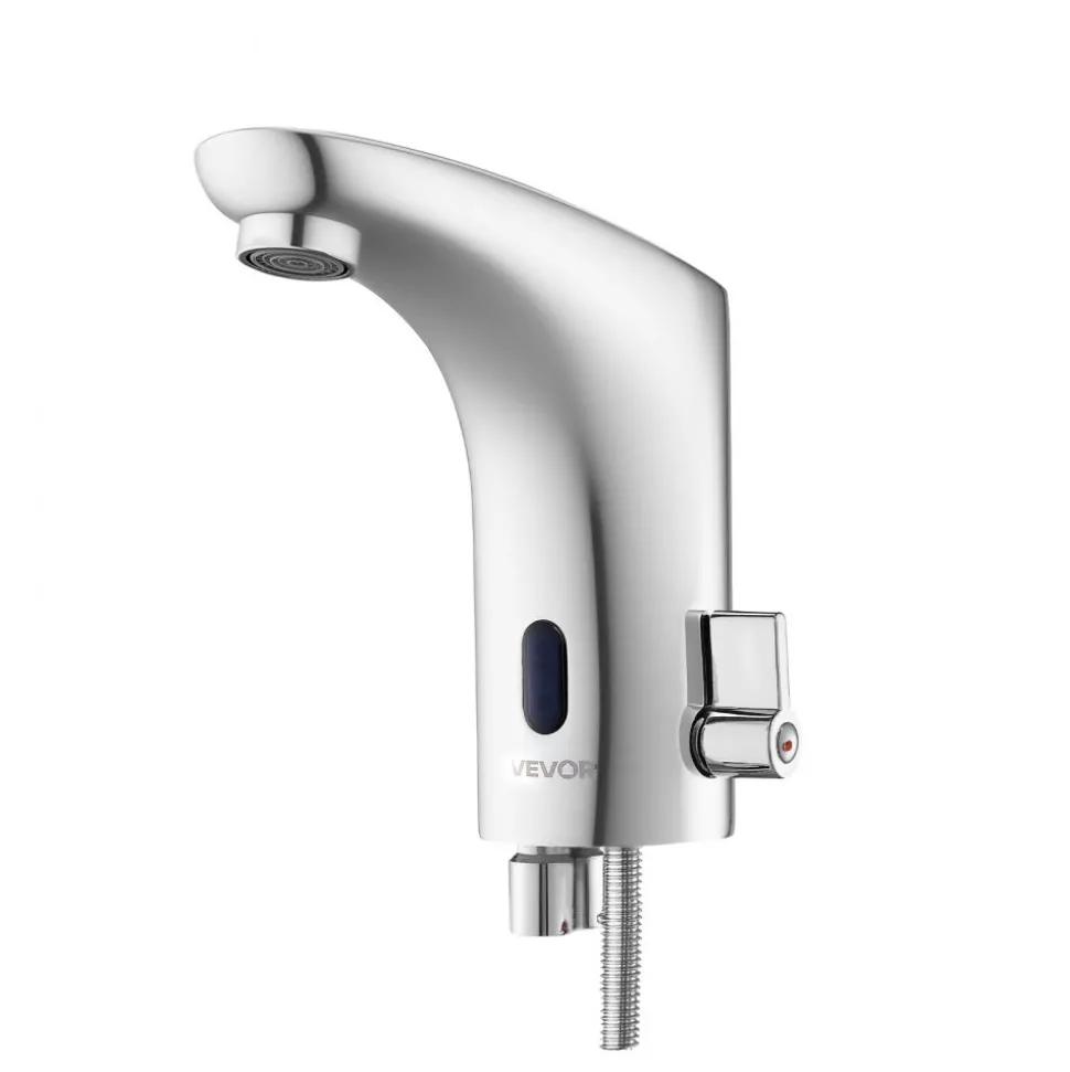 VEVOR Touchless Bathroom Sink Faucet, Automatic Motion Sensor Restroom Toilet Faucet, HandsFree Adjustable Cold Hot Single Handle Water Mixer Battery Operated for 9/16 in Pipe,Chrome Plated Silver