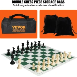 VEVOR Tournament Chess Set, 20 Inch Roll-Up Beginner Chess Board, Foldable Silicone Chess Game with Plastic Weighted Chess Pieces & Storage Bag, Portable Travel Chess Board Gift for Adult Kid Family
