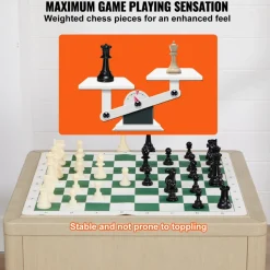 VEVOR Tournament Chess Set, 20 Inch Roll-Up Beginner Chess Board, Foldable Silicone Chess Game with Plastic Weighted Chess Pieces & Storage Bag, Portable Travel Chess Board Gift for Adult Kid Family