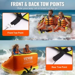 VEVOR Towable Tube for Boating, 1-2 Riders Inflatable Towable Tubes with Deck Seats and Backrest, 340 lbs Water Sport Tube for Boat to Pull, Full Nylon Cover, EVA Grab Handles and Speed Safety Valve