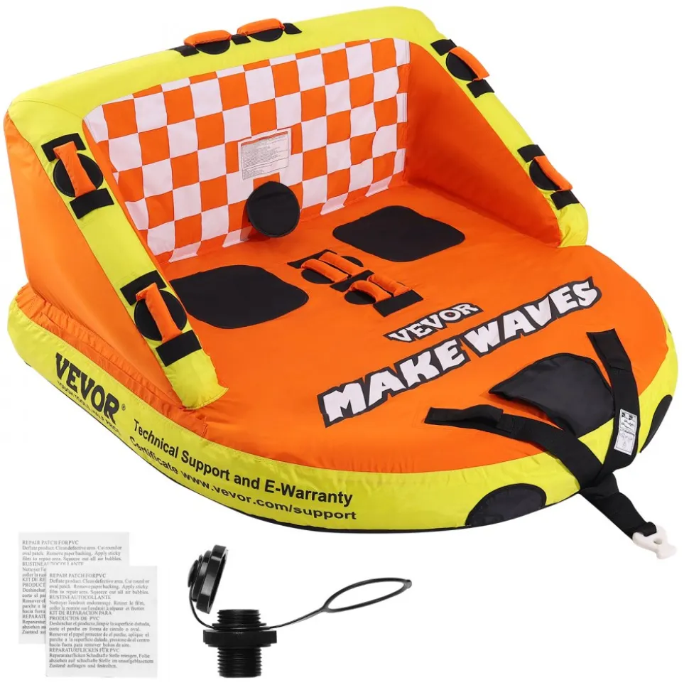 VEVOR Towable Tube for Boating, 1-2 Riders Inflatable Towable Tubes with Deck Seats and Backrest, 340 lbs Water Sport Tube for Boat to Pull, Full Nylon Cover, EVA Grab Handles and Speed Safety Valve