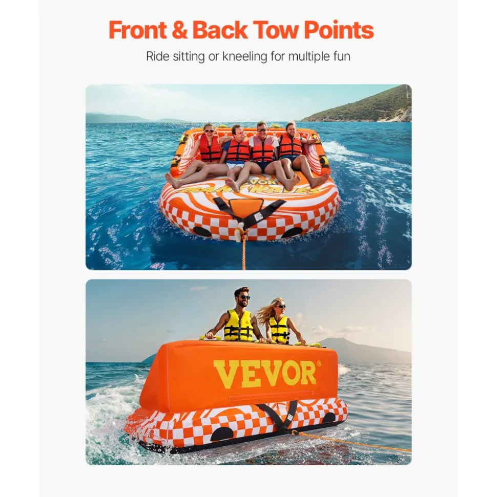 VEVOR Towable Tube for Boating, 1-4 Riders Inflatable Boat Tubes and Towables, 680lbs Water Sport Towable Tube for Boat to Pull - with Full Nylon Cover, 22 Grab Handles, Dual Tow Points & Safety Valve