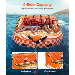 VEVOR Towable Tube for Boating, 1-4 Riders Inflatable Boat Tubes and Towables, 680lbs Water Sport Towable Tube for Boat to Pull - with Full Nylon Cover, 22 Grab Handles, Dual Tow Points & Safety Valve
