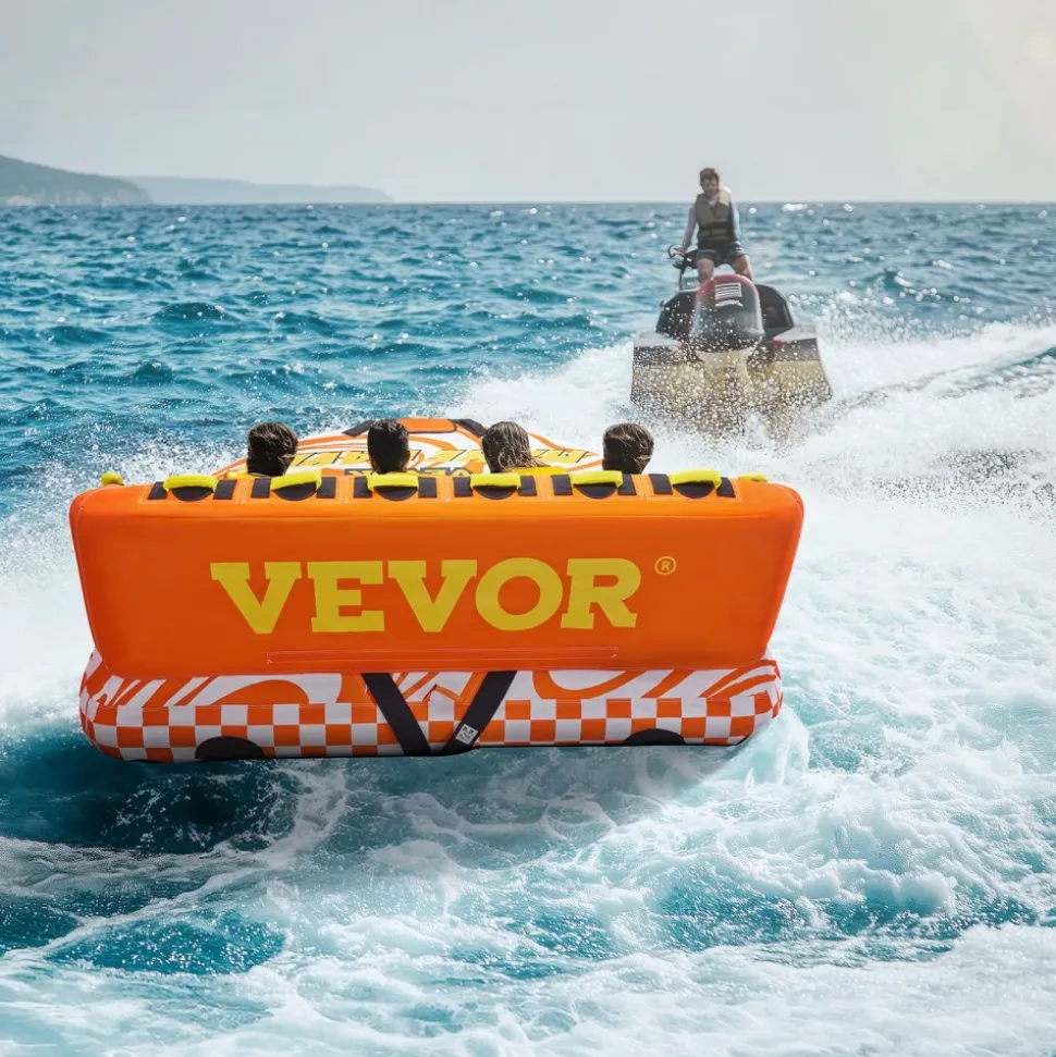 VEVOR Towable Tube for Boating, 1-4 Riders Inflatable Boat Tubes and Towables, 680lbs Water Sport Towable Tube for Boat to Pull - with Full Nylon Cover, 22 Grab Handles, Dual Tow Points & Safety Valve