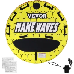 VEVOR Towable Tube for Boating, 1-3 Riders Inflatable Boat Tubes and Towables, 510 lbs, 63" Round Water Sport Towable Tubes for Boats to Pull, Full Nylon Cover, EVA Grab Handles and Speed Safety Valve