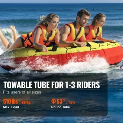 VEVOR Towable Tube for Boating, 1-3 Riders Inflatable Boat Tubes and Towables, 510 lbs, 63