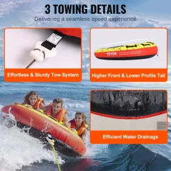 VEVOR Towable Tube for Boating, 1-3 Riders Inflatable Boat Tubes and Towables, 510 lbs, 63