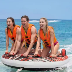 VEVOR Towable Tube for Boating, 3 Riders Inflatable Boat Tubes and Towables, 510 lbs Capacity Water Sport Towable Tube for Boat to Pull - with Fins, Full Nylon Cover, Padded Handles & Safety Valve