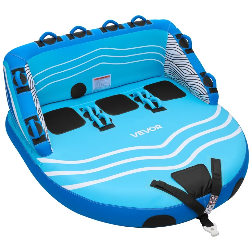 VEVOR Towable Tubes for Boating, 3-Rider Inflatable Towable Tube for Boat to Pull, 510 lbs Capacity Water Sports Boating Tubes - with Full Nylon Cover, Dual Tow Points, Safety Valve & Padded Handles