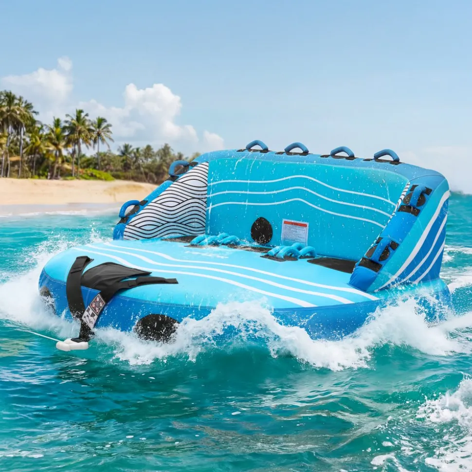 VEVOR Towable Tubes for Boating, 3-Rider Inflatable Towable Tube for Boat to Pull, 510 lbs Capacity Water Sports Boating Tubes - with Full Nylon Cover, Dual Tow Points, Safety Valve & Padded Handles