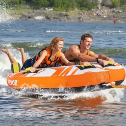 VEVOR Towable Tubes for Boating, 1-2 Riders Inflatable Towable Tube for Boat to Pull, 340lbs Capacity Boat Tubes and Towables for Water Sports - with Fins, Double-Stitched Nylon Cover & Padded Handles