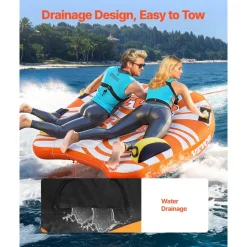VEVOR Towable Tubes for Boating, 1-2 Riders Inflatable Towable Tube for Boat to Pull, 340lbs Capacity Boat Tubes and Towables for Water Sports - with Fins, Double-Stitched Nylon Cover & Padded Handles