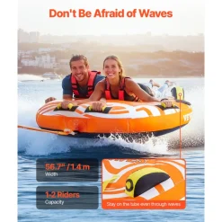 VEVOR Towable Tubes for Boating, 1-2 Riders Inflatable Towable Tube for Boat to Pull, 340lbs Capacity Boat Tubes and Towables for Water Sports - with Fins, Double-Stitched Nylon Cover & Padded Handles