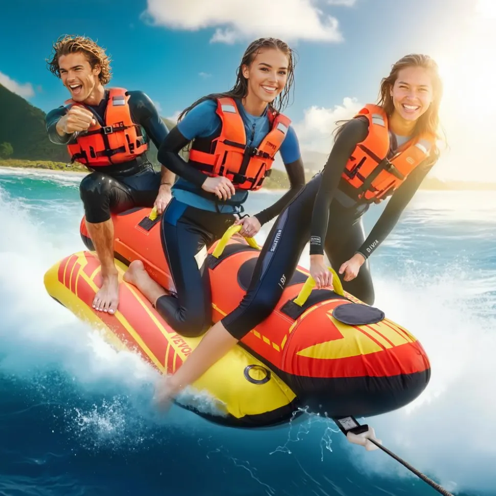 VEVOR Towable Tubes for Boating, 1-3 Riders Inflatable Boat Tubes and Towables, 510lbs Capacity Hot Dog Water Sport Tube for Boat to Pull - with Full Nylon Cover, Padded Handles & Speed Safety Valve