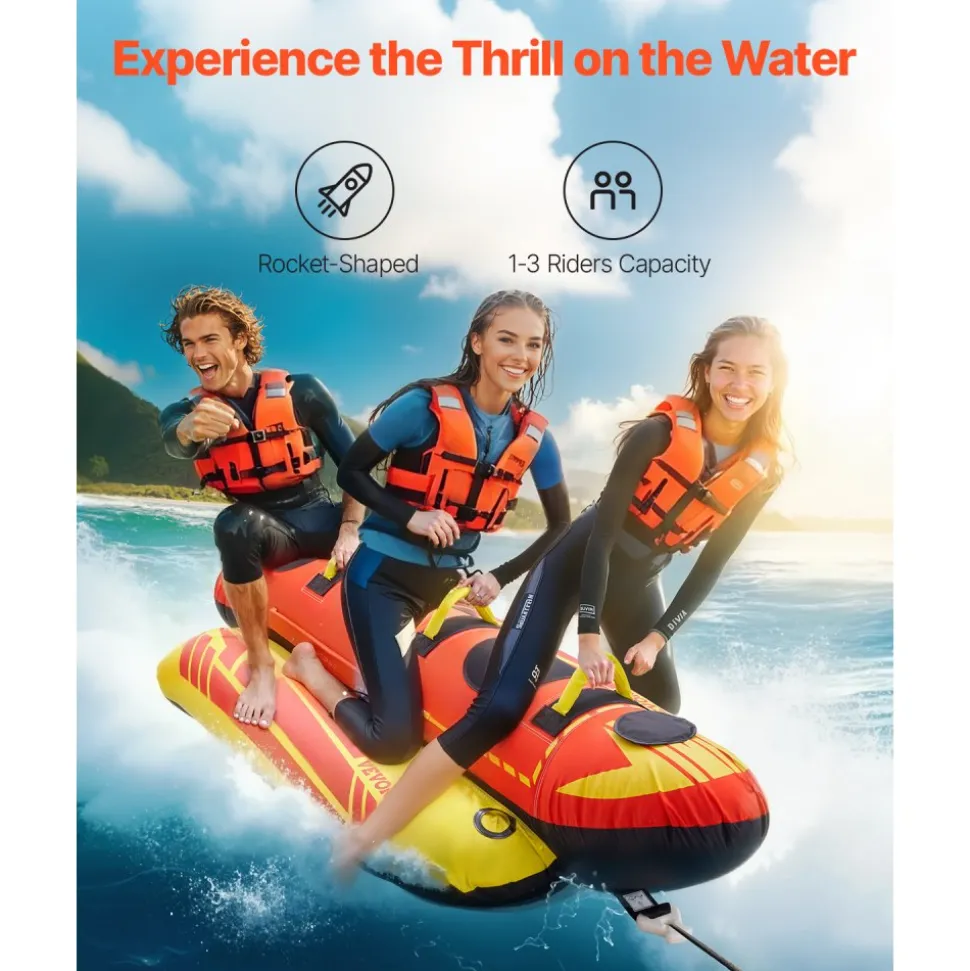 VEVOR Towable Tubes for Boating, 1-3 Riders Inflatable Boat Tubes and Towables, 510lbs Capacity Hot Dog Water Sport Tube for Boat to Pull - with Full Nylon Cover, Padded Handles & Speed Safety Valve