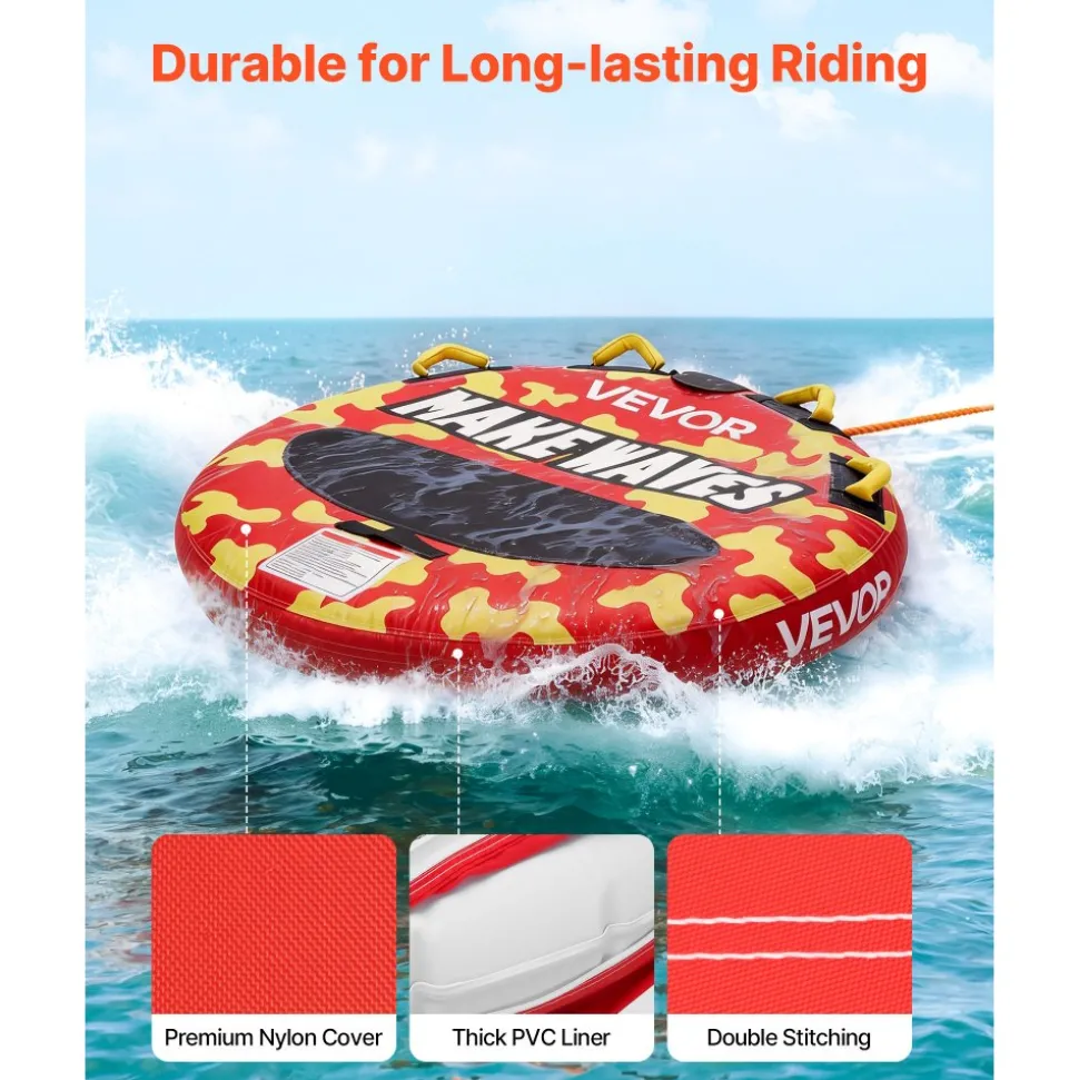 VEVOR Towable Tubes for Boating, 2-Rider Inflatable Boat Tubes and Towables, 340lbs Capacity Water Sport Tube for Boat to Pull - with Anti-Slip Pad, Full Nylon Cover, Padded Handles & Safety Valve