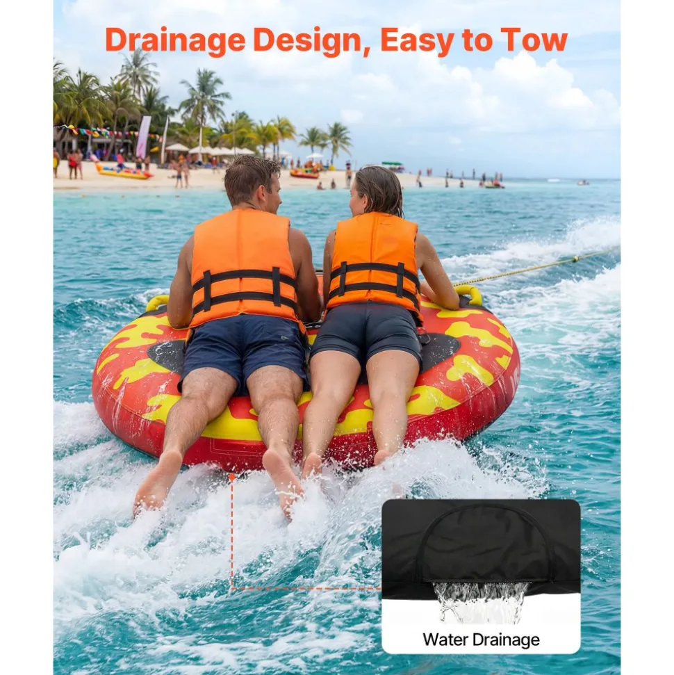 VEVOR Towable Tubes for Boating, 2-Rider Inflatable Boat Tubes and Towables, 340lbs Capacity Water Sport Tube for Boat to Pull - with Anti-Slip Pad, Full Nylon Cover, Padded Handles & Safety Valve