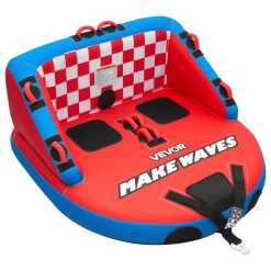 VEVOR Towable Tubes for Boating, 2-Rider Inflatable Boat Tubes and Towables, 340lbs Capacity Water Sport Tube for Boat to Pull - with Anti-Slip Pad, Full Nylon Cover, Padded Handles & Safety Valve