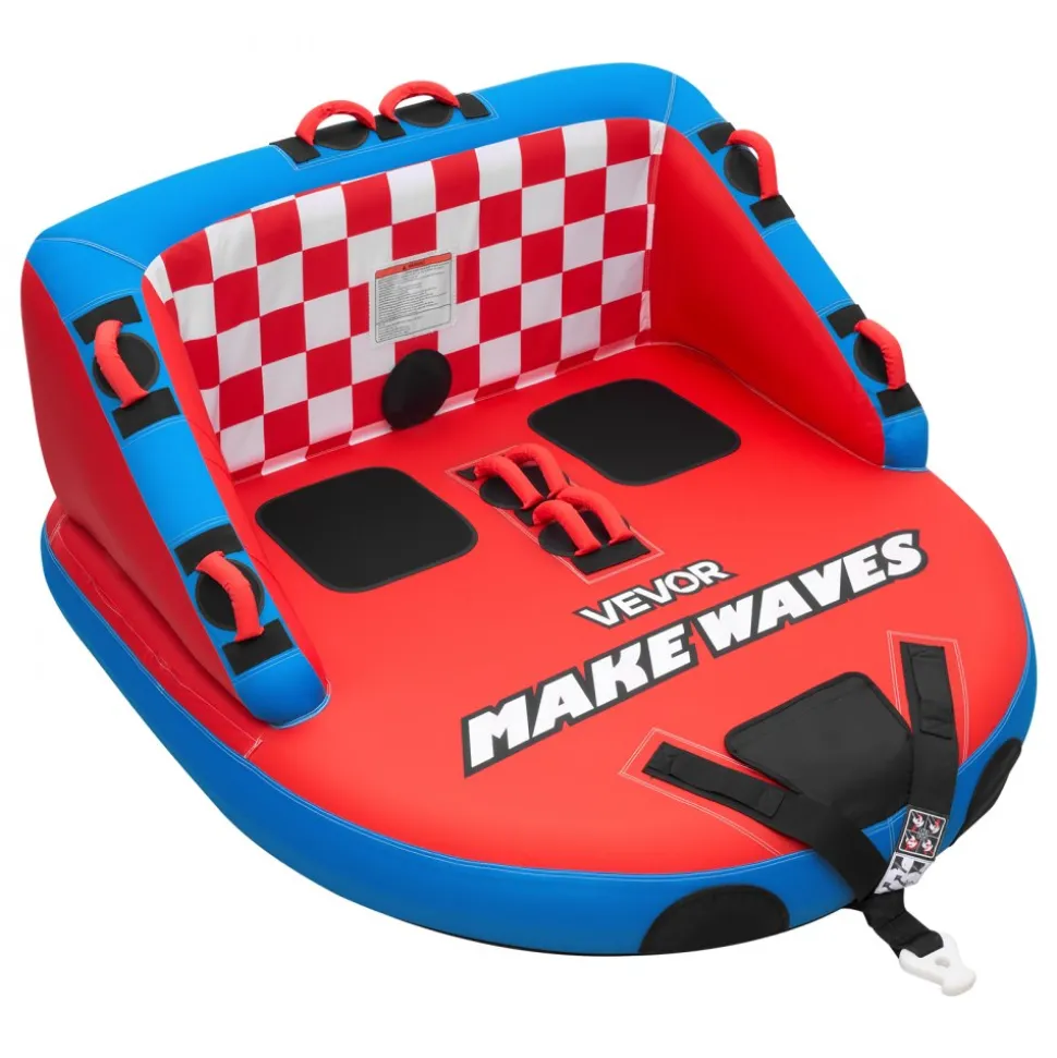 VEVOR Towable Tubes for Boating, 2-Rider Inflatable Boat Tubes and Towables, 340lbs Capacity Water Sport Tube for Boat to Pull - with Anti-Slip Pad, Full Nylon Cover, Padded Handles & Safety Valve