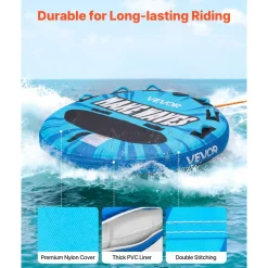 VEVOR Towable Tubes for Boating, 3-Rider Inflatable Boat Tubes and Towables, 510lbs Capacity Water Sport Tube for Boat to Pull - with Anti-Slip Pad, Full Nylon Cover, Padded Handles & Safety Valve