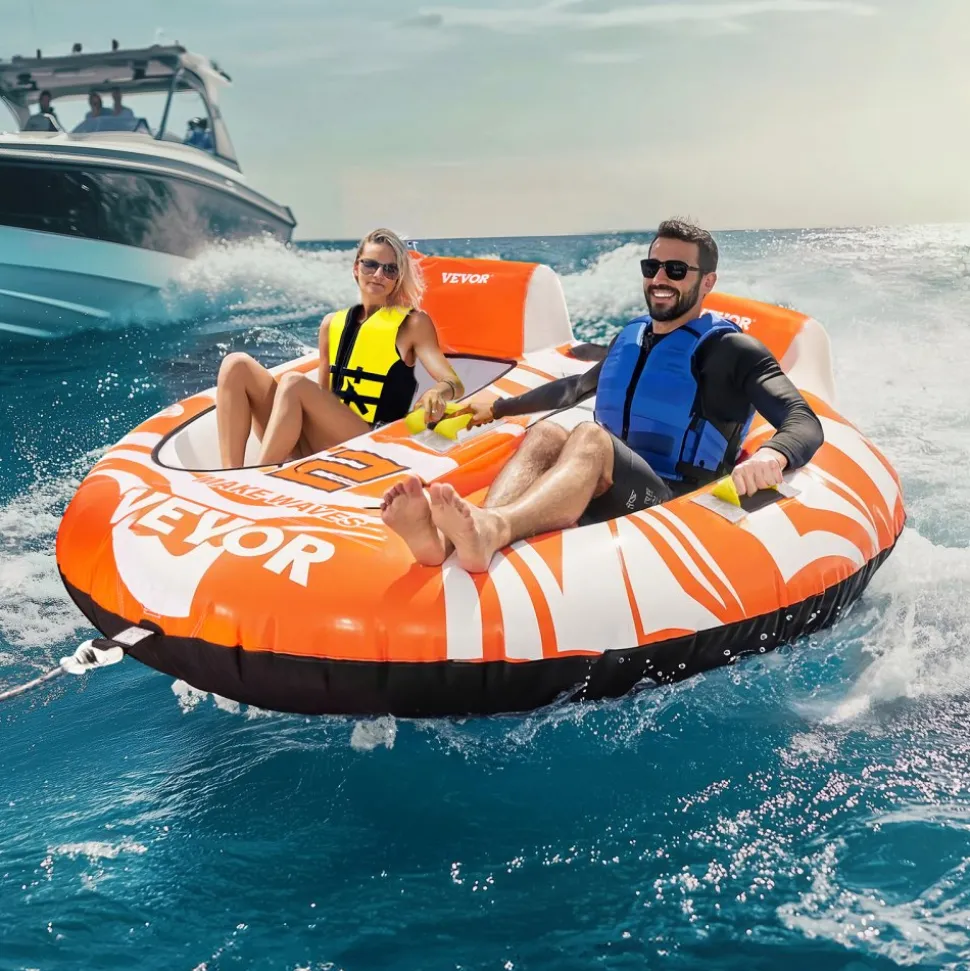 VEVOR Towable Tubes for Boating 2 Person, Inflatable Boat Tubes and Towables with 2 Cockpits, 340lbs Water Sport Tubes for Boat to Pull - with 840D Full Nylon Cover, Padded Grab Handles & Safety Valve