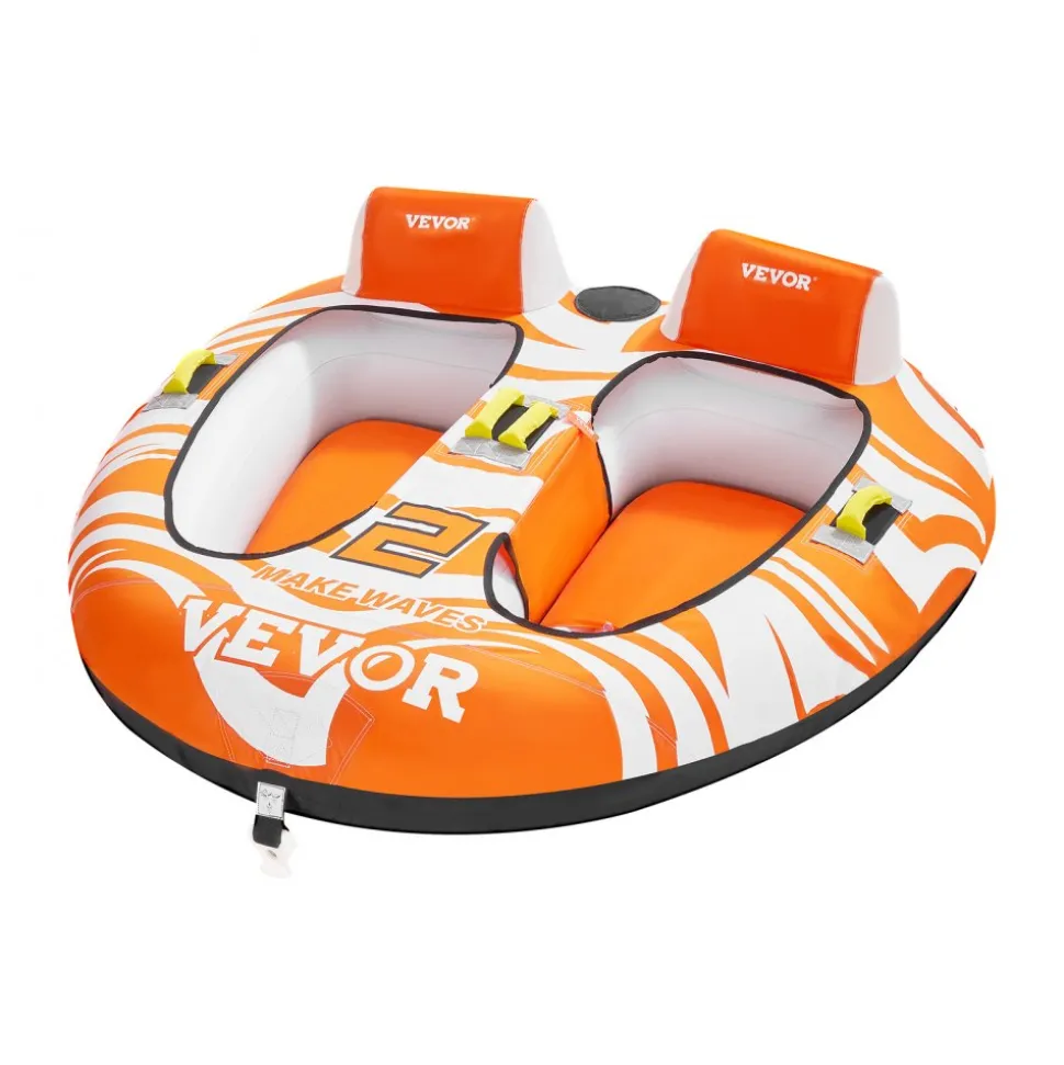 VEVOR Towable Tubes for Boating 2 Person, Inflatable Boat Tubes and Towables with 2 Cockpits, 340lbs Water Sport Tubes for Boat to Pull - with 840D Full Nylon Cover, Padded Grab Handles & Safety Valve