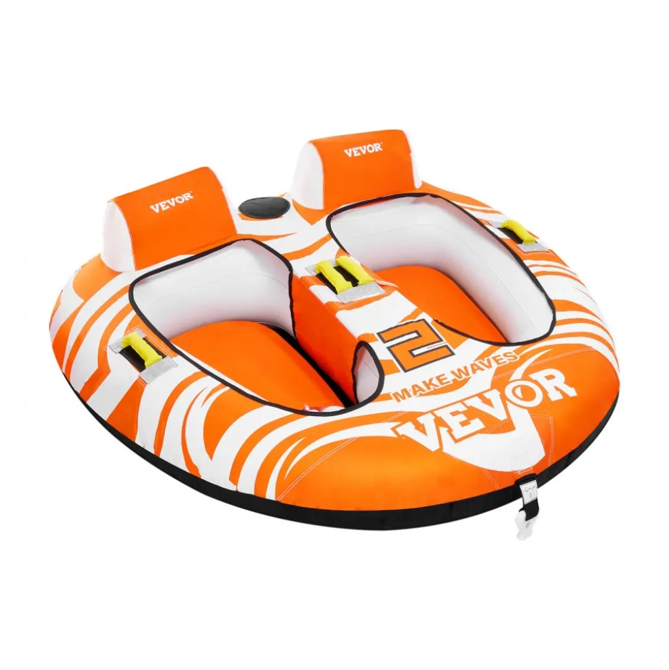VEVOR Towable Tubes for Boating 2 Person, Inflatable Boat Tubes and Towables with 2 Cockpits, 340lbs Water Sport Tubes for Boat to Pull - with 840D Full Nylon Cover, Padded Grab Handles & Safety Valve
