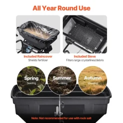 VEVOR Tow Behind Broadcast Spreader, 130LBS Capacity, Tow/Push Garden Spreader with 13 in Tires, 30 Adjustable Setting & 9.8 ft Spreading Width, Lawn Spreaders for Seed, Fertilizer, Salt, Ice Melt