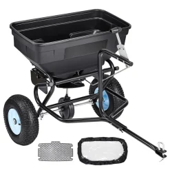 VEVOR Tow Behind Broadcast Spreader, 130LBS Capacity, Tow/Push Garden Spreader with 13 in Tires, 30 Adjustable Setting & 9.8 ft Spreading Width, Lawn Spreaders for Seed, Fertilizer, Salt, Ice Melt