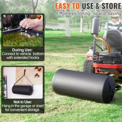 VEVOR Tow Behind Lawn Roller, 400lbs Sand/Water Filled Yard Roller, LLDPE Drum and Steel Frame Sod Roller with Easy-turn Plug, Tow Behind a Tractor or ATV for Lawn, Garden, Farm, Park, Black