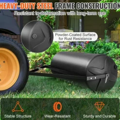VEVOR Tow Behind Lawn Roller, 400lbs Sand/Water Filled Yard Roller, LLDPE Drum and Steel Frame Sod Roller with Easy-turn Plug, Tow Behind a Tractor or ATV for Lawn, Garden, Farm, Park, Black